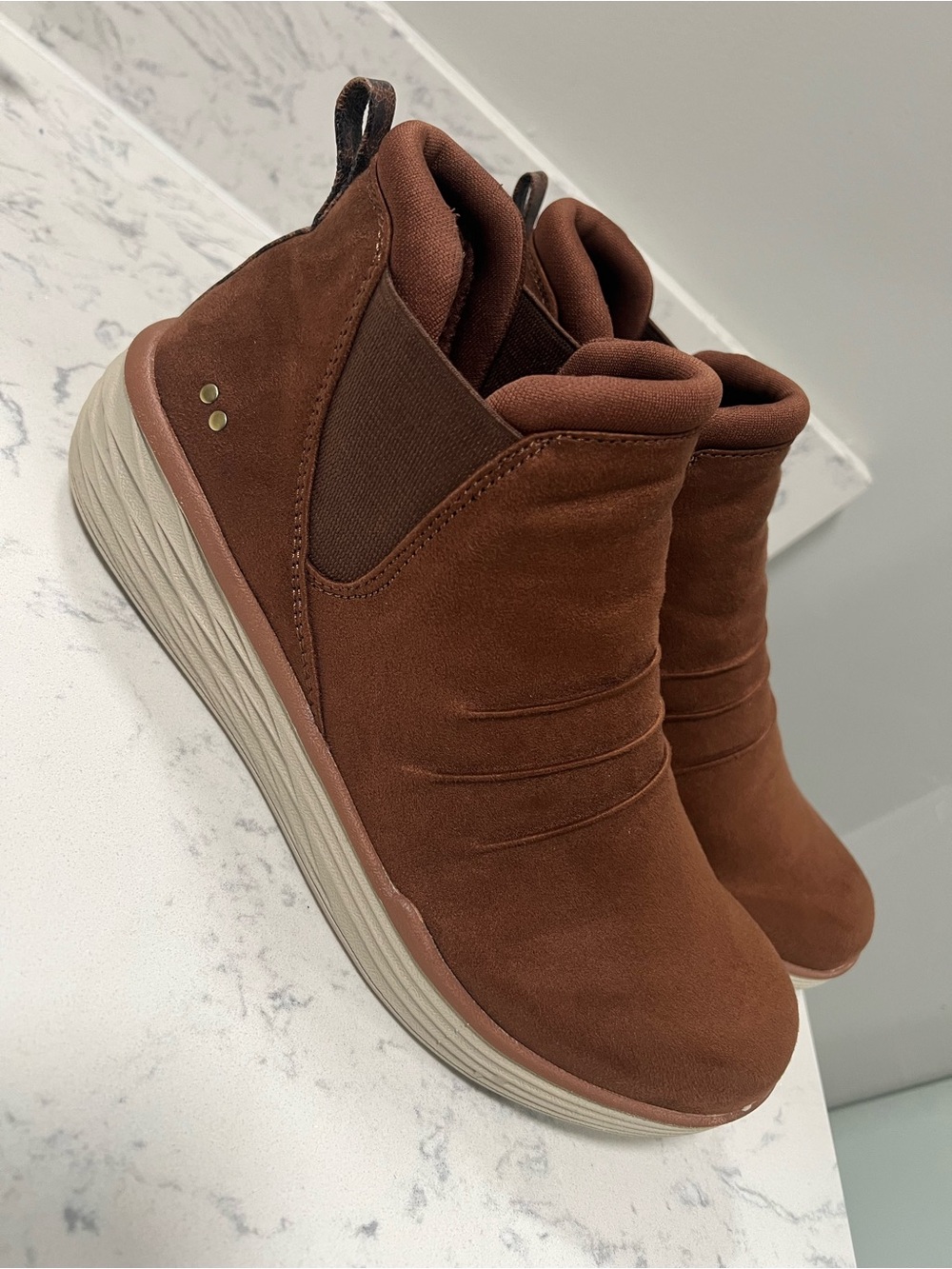 Ryka Niah Wedge Ankle Boots 8.5 Brown Faux Suede